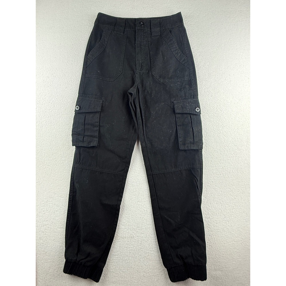 Forever 21 Womens Black Cotton High Rise Cargo Jogger Pants Size S Small